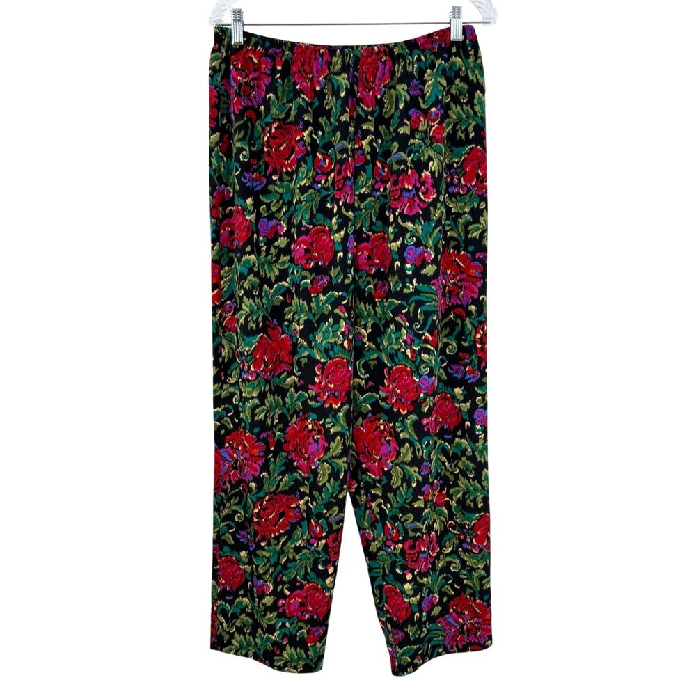 VTG Victoria's Secret Gold Label Satin Pajama Pants M Dark Floral Whimsigoth